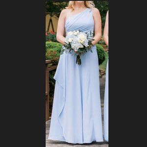 One-Shoulder Georgette Cascade Bridesmaid Dress in Ice Blue Size 4